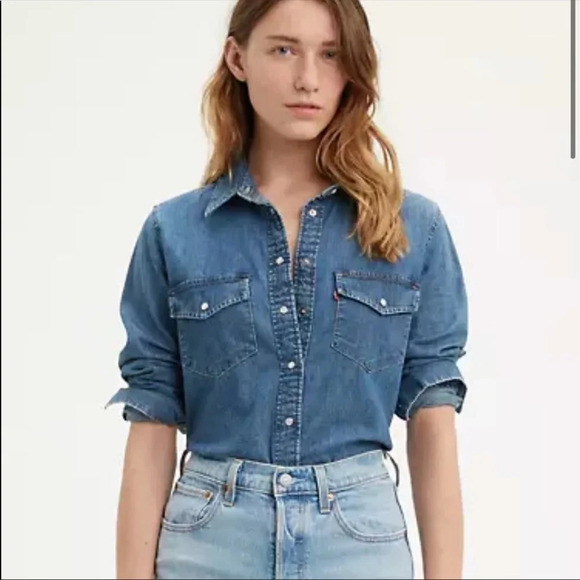 Levi's Essential Western Vintage Y2K Shirt Jacket Shacket Small PETITE - Picture 11 of 11